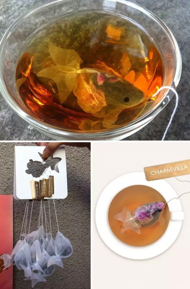 金魚茶包，泡水之后相似度更高
